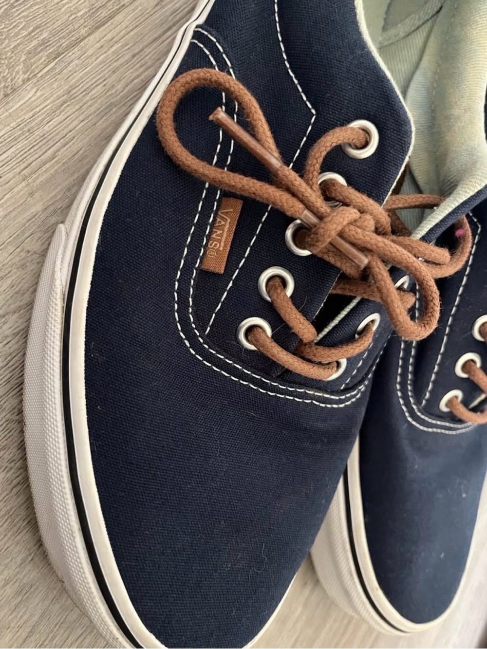 Vans Navy Canvas Low-Top Sneakers with Brown Laces